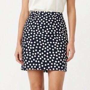 J. Crew Navy Blue Polka Dot‎ Mini Skirt 4P Petite Lined 100% Cotton Back Zip